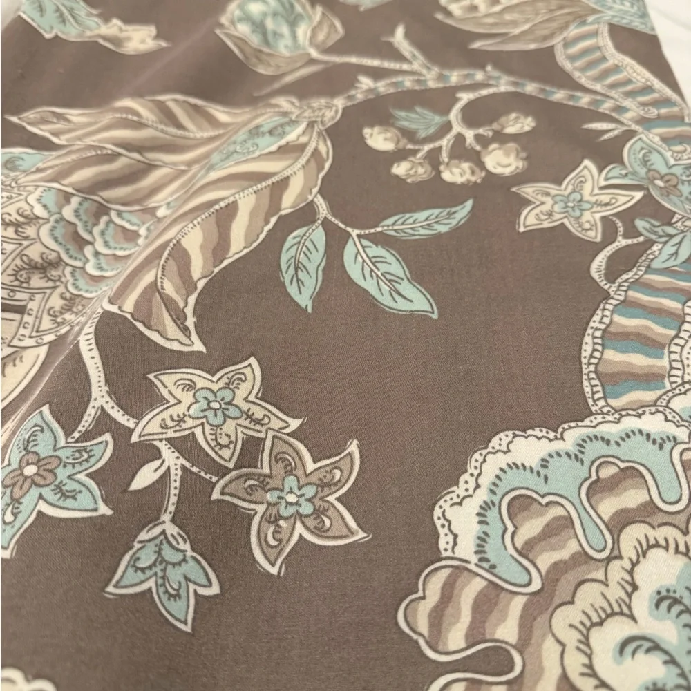 Floral Print Wide Leg Pants - Taupe with Aqua Accents